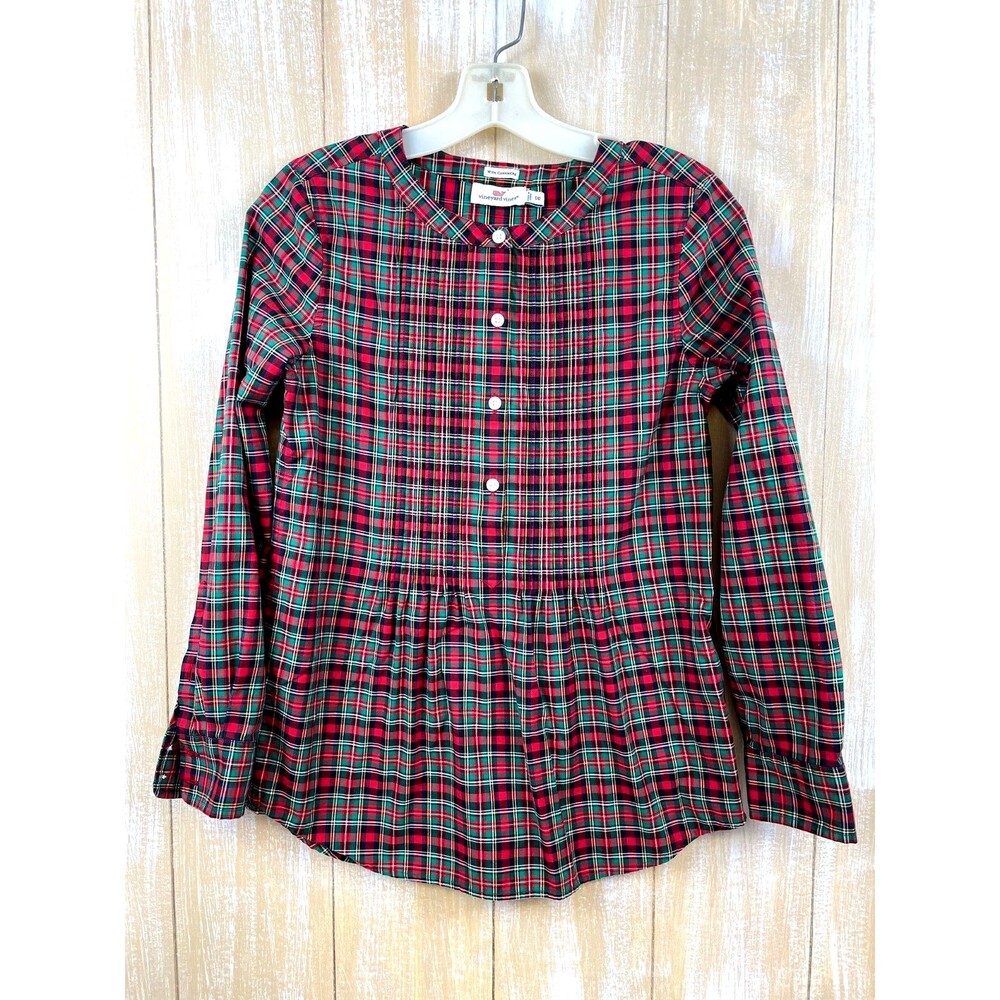 Vineyard Vines Shirt Women's Size 00 Red Plaid Long Sleeve Cashmere Christmas
